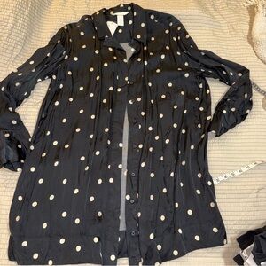 NWT H&M Black Silky Polka Dot Button Down Blouse Tunic medium